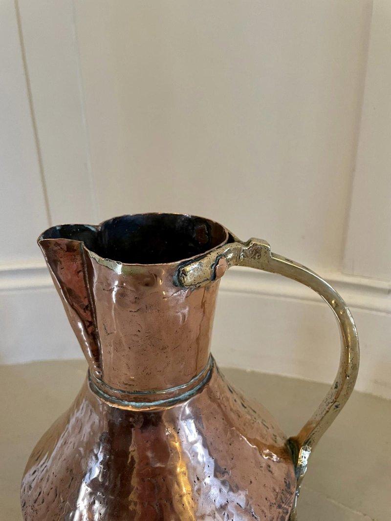 Large Antique Arts and Crafts Copper and Brass Milk Jug - Image 3